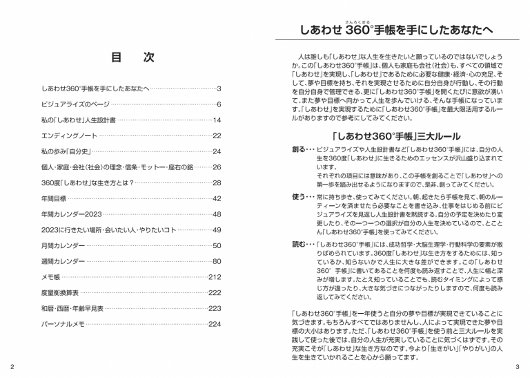 2025年しあわせ360°手帳<月間-monthly>グレー