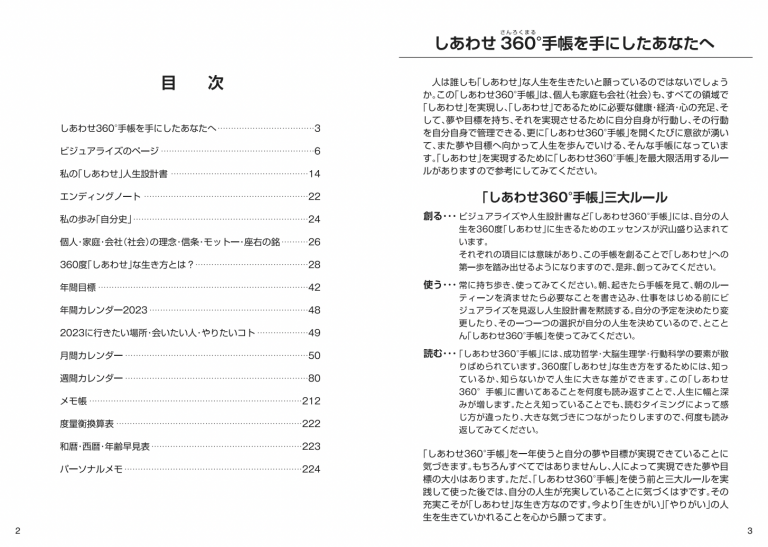 Sổ tay Hạnh phúc 360 độ năm 2024＜lịch tháng-monthly＞ Màu xanh lá 